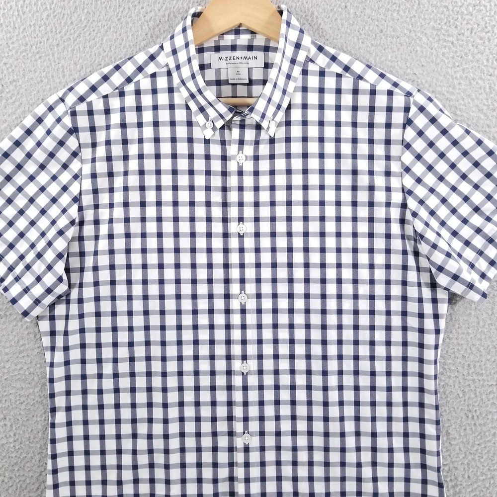 Mizzen Main Shirt Medium Leeward Trim Fit Performance Stretch Blue Sport Tech